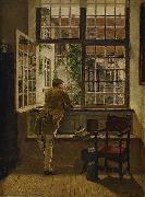 Henrik Nordenberg Interior with a boy at a window Spain oil painting artist